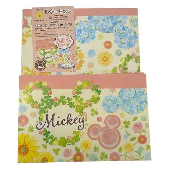 Disney Mickey Mouse Floral Paper Envelope Writing Letter Set NEW - Picture 1 of 6